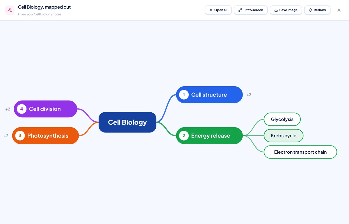 A topic opened, showing its key ideas branching off it