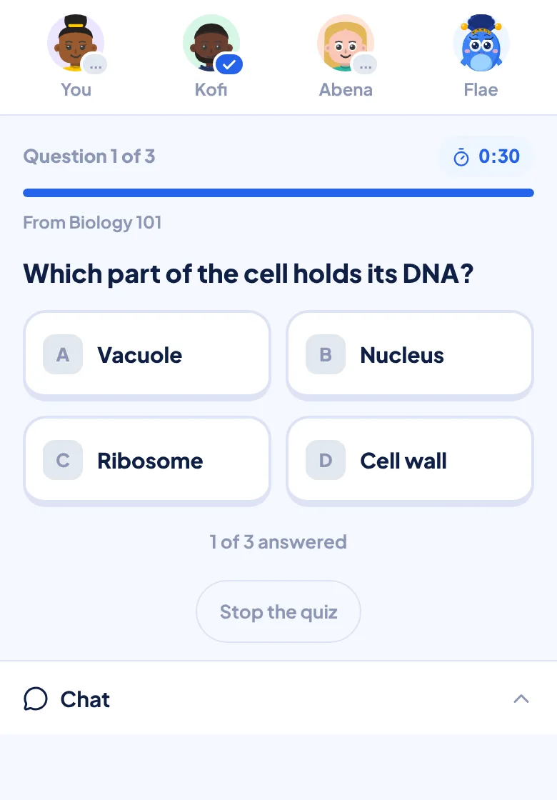 Everyone sees who has answered while the 30 seconds count down